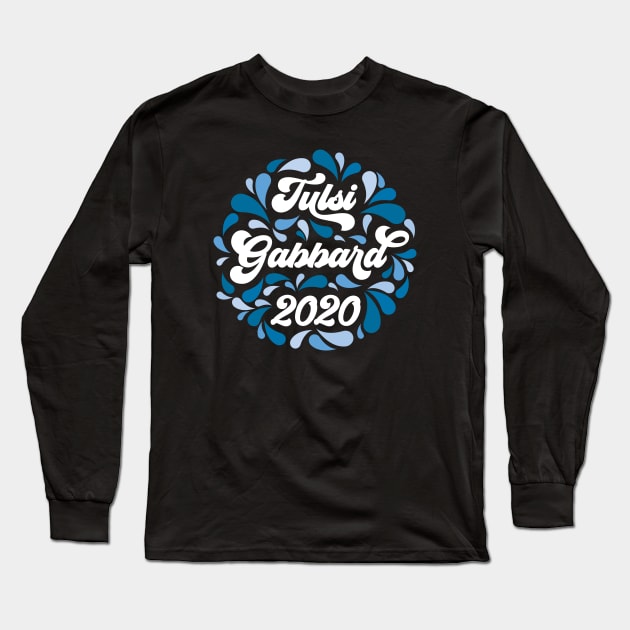 Tulsi Gabbard 2020 Blue Retro Paisley Long Sleeve T-Shirt by KimberMaddox